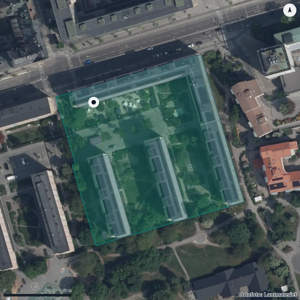 Flygbild över Förskolan Wilmeralda, ortofoto från Lantmäteriet