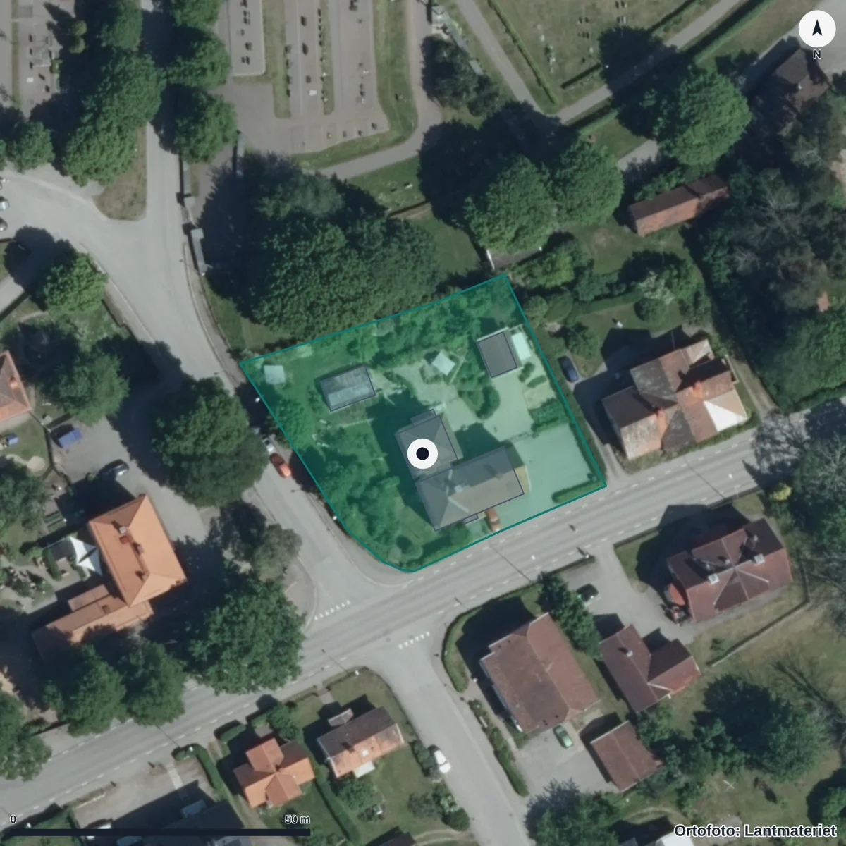 Flygbild över Förskolan Himlabacken, ortofoto från Lantmäteriet