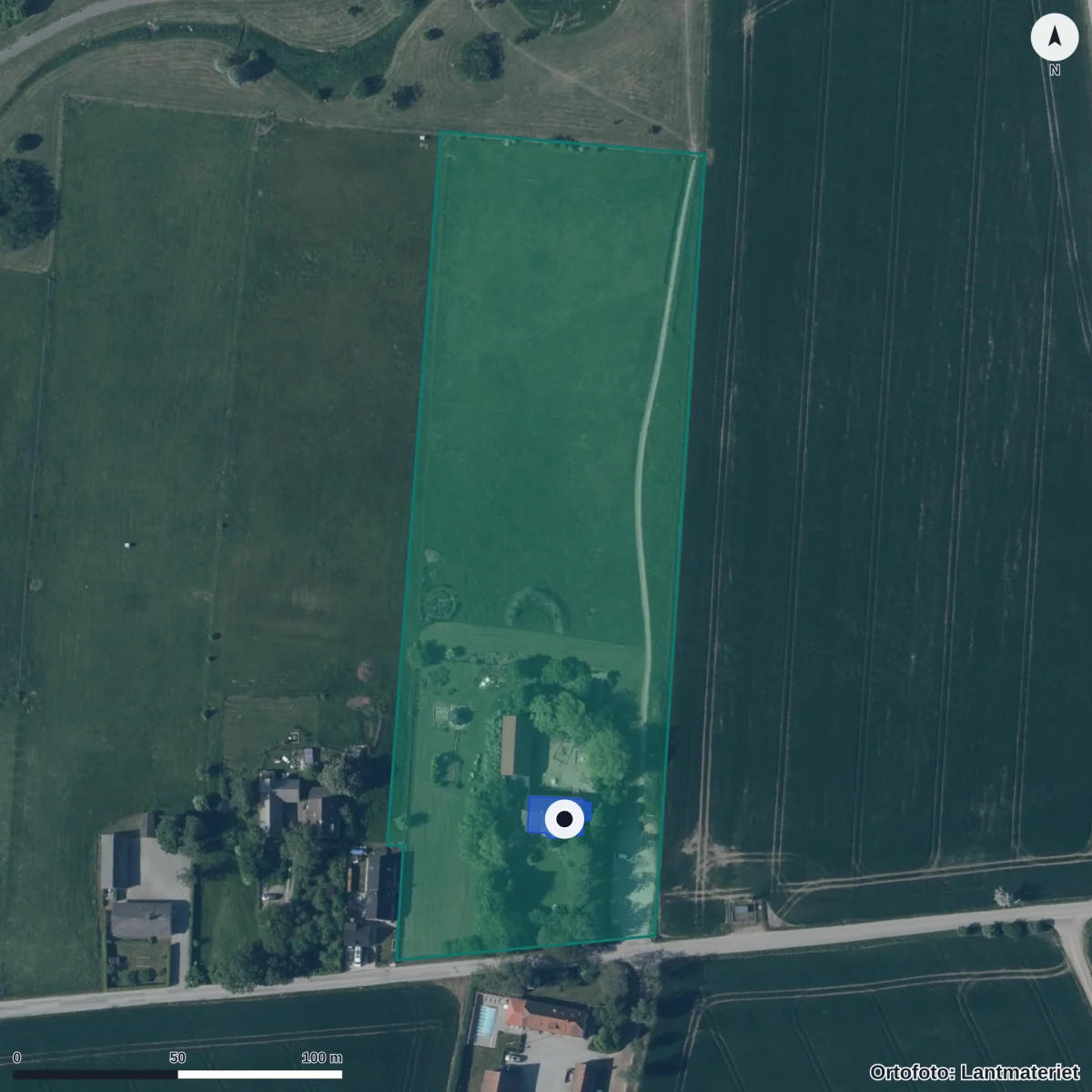 Flygbild över Äppellunden, ortofoto från Lantmäteriet