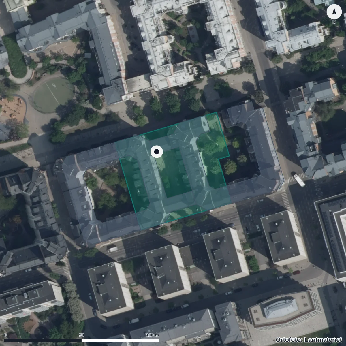 Flygbild över Förskolan Loket, Pysslingen, ortofoto från Lantmäteriet