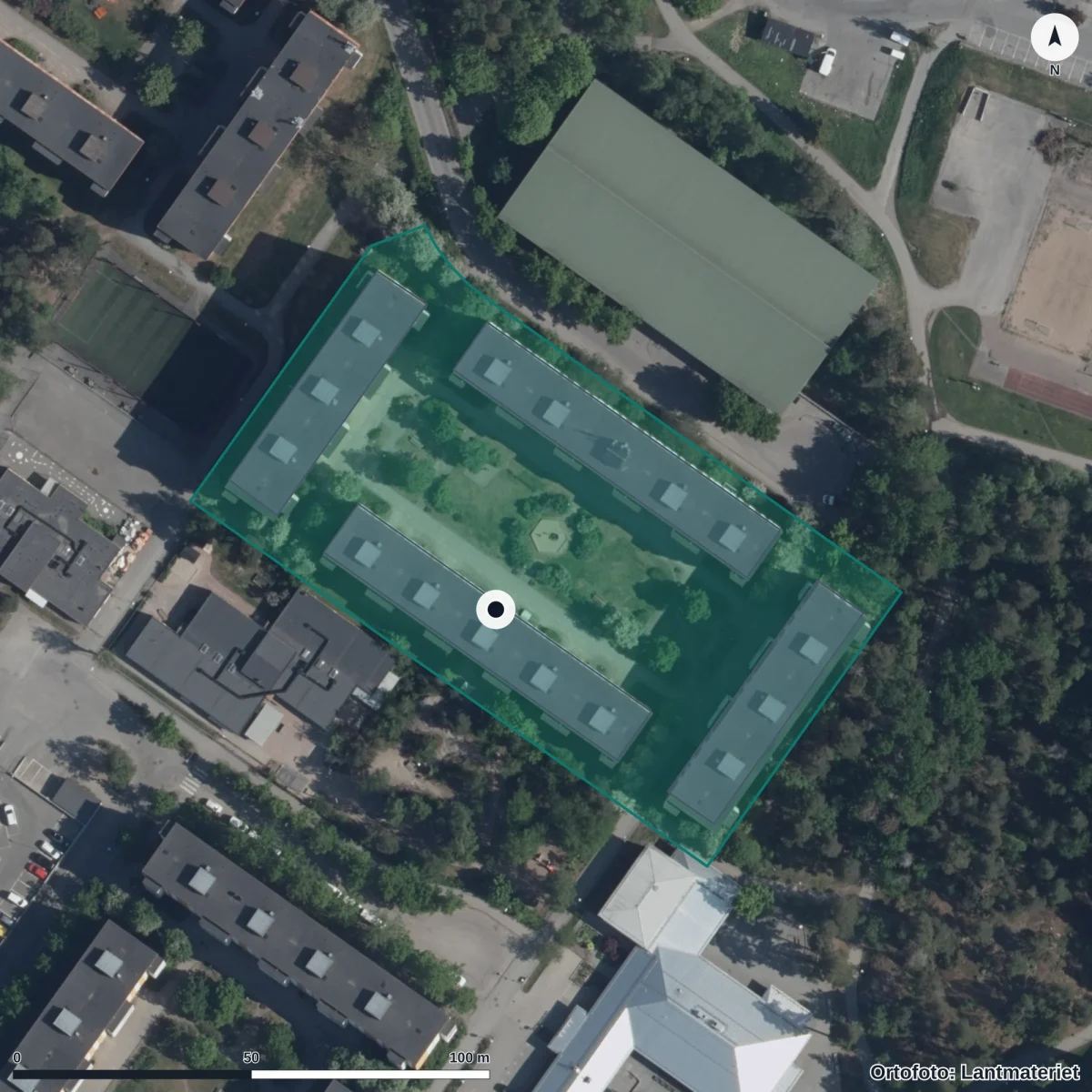 Aerial view of Förskolan Månen, orthophoto from Lantmäteriet
