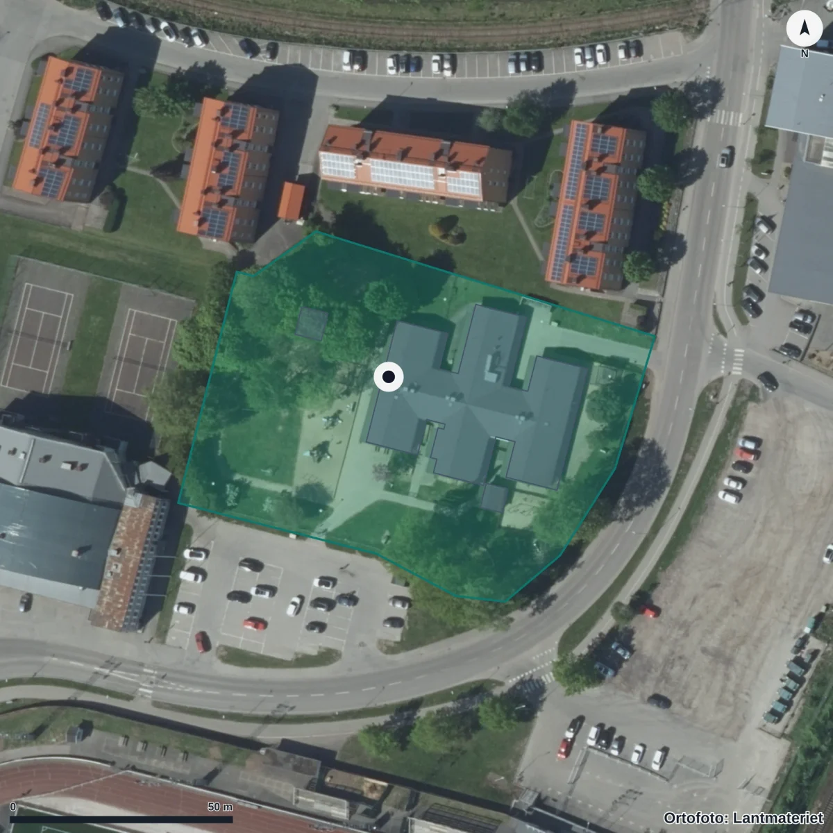 Aerial view of Ekens Förskola, orthophoto from Lantmäteriet