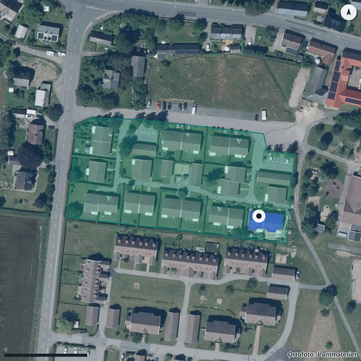 Flygbild över Magazinet Förskola, ortofoto från Lantmäteriet