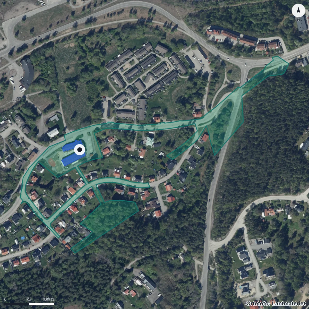 Aerial view of Förskolan Broberg, orthophoto from Lantmäteriet