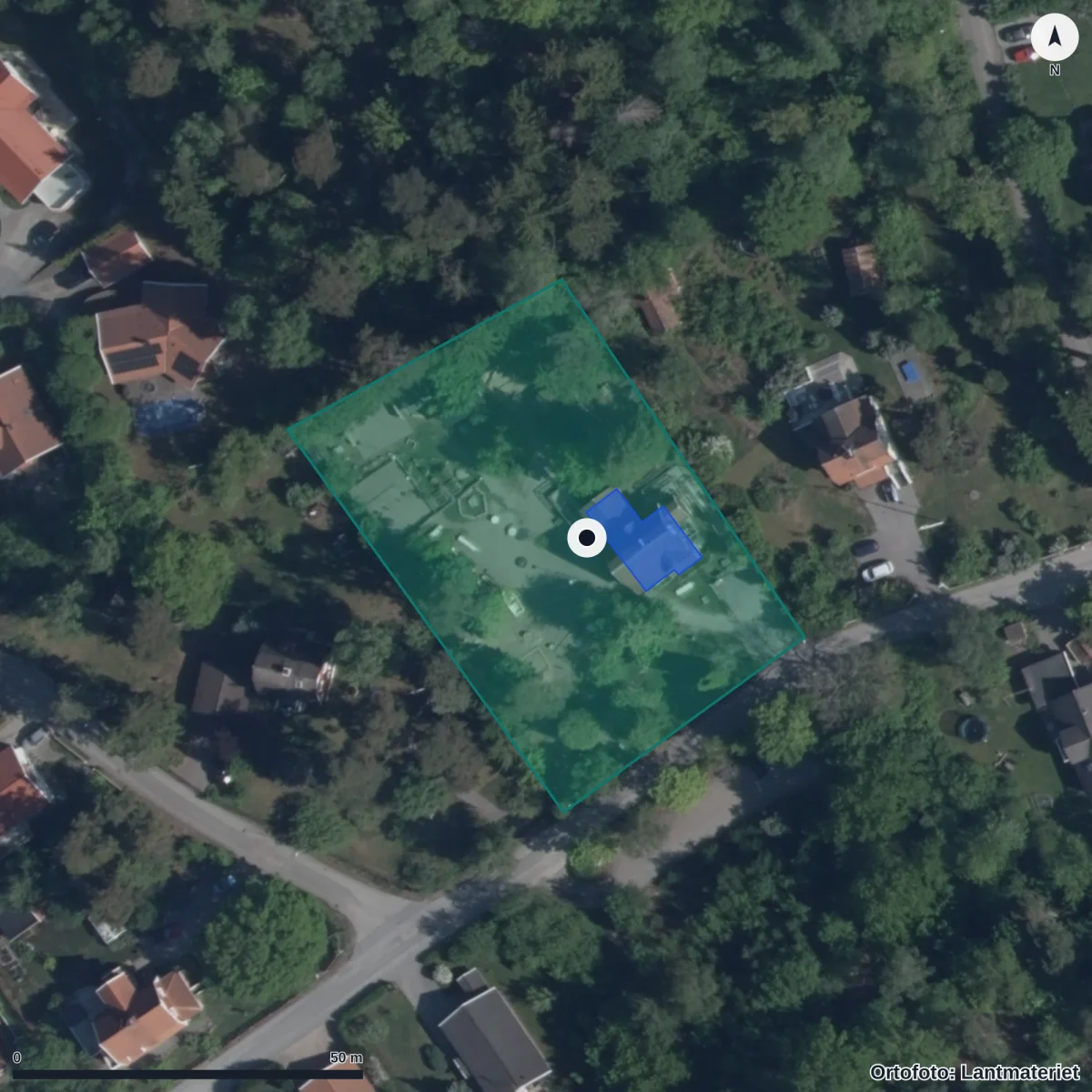 Aerial view of I Ur O Skur Förskolan Skogsigelkotten, orthophoto from Lantmäteriet