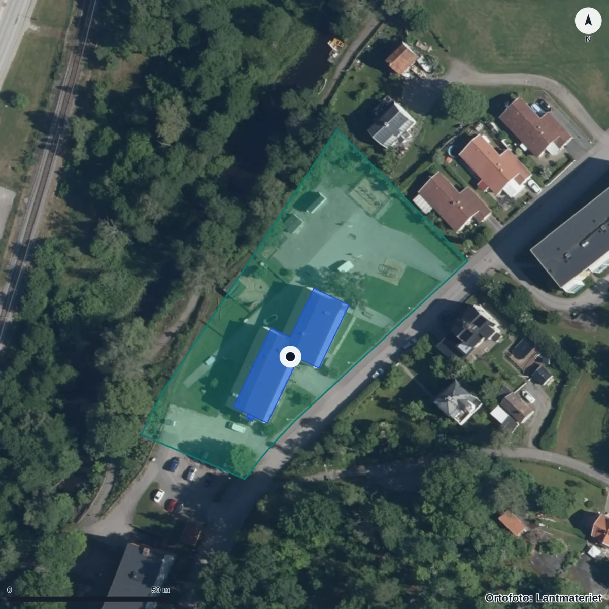 Flygbild över Ålidens Förskola, ortofoto från Lantmäteriet