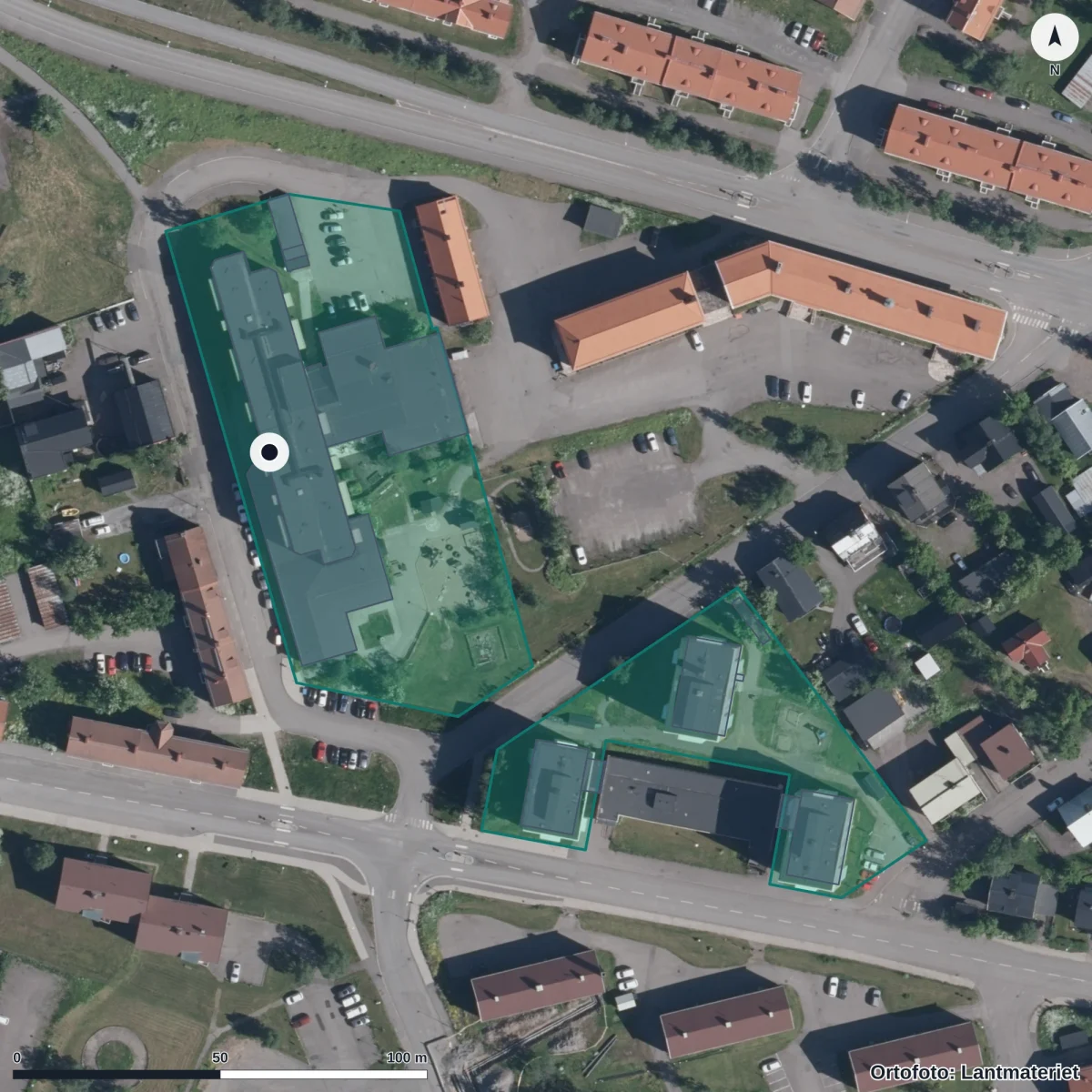 Flygbild över Thule Förskola, ortofoto från Lantmäteriet