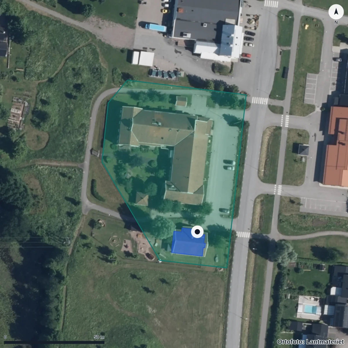 Aerial view of Hyttans Förskola, orthophoto from Lantmäteriet