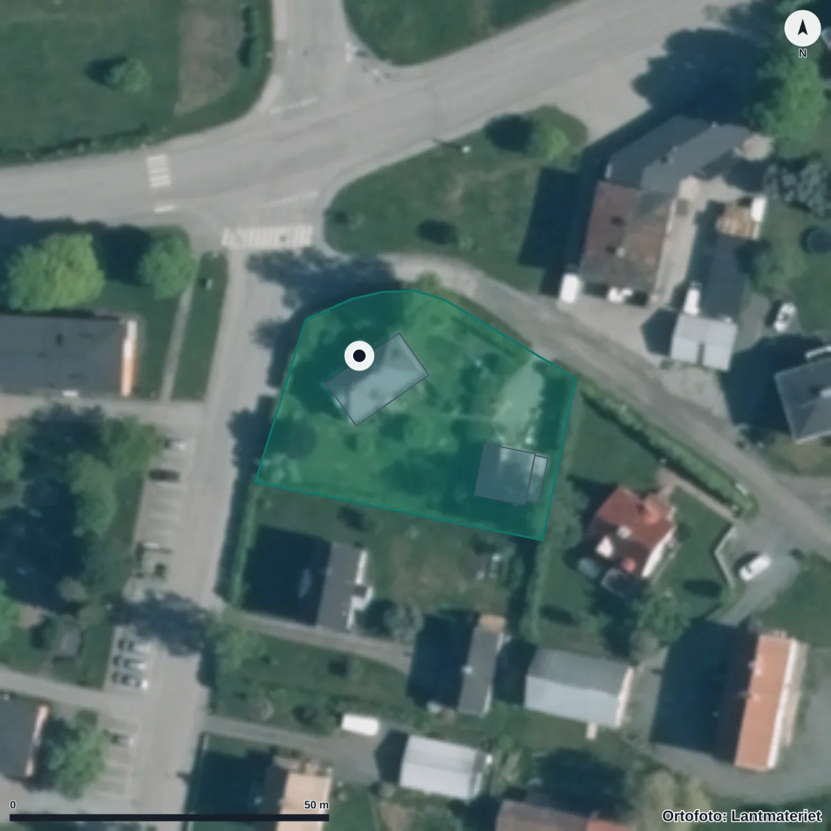 Flygbild över Grythyttans Förskola, ortofoto från Lantmäteriet
