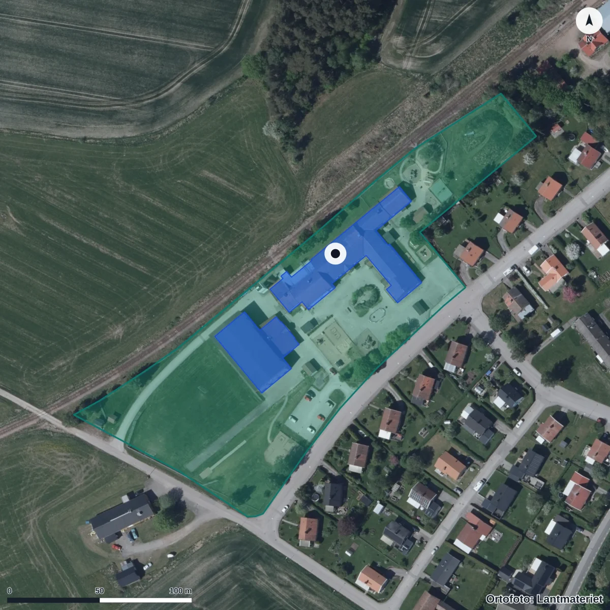 Aerial view of Hasslerörs Förskola, orthophoto from Lantmäteriet