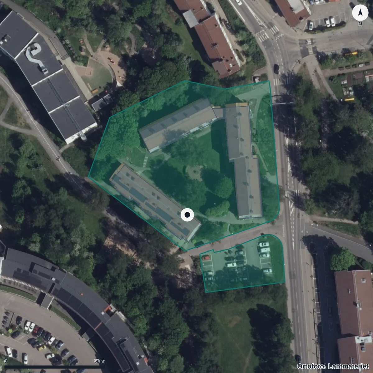 Aerial view of Kulladalens Förskola, orthophoto from Lantmäteriet