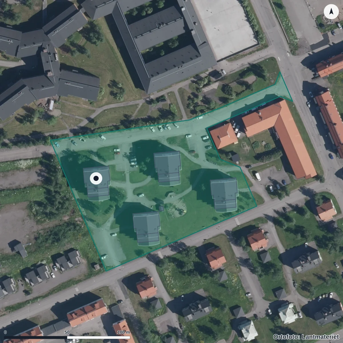 Aerial view of Fyrklöverns Förskola, orthophoto from Lantmäteriet