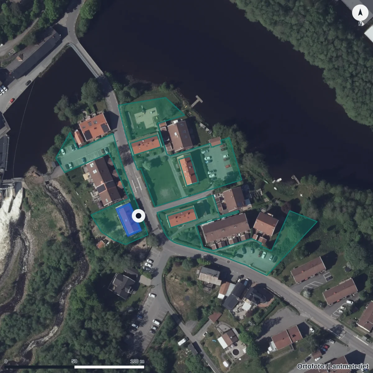 Aerial view of Stiftelsen Solbackens Waldorfförskola, orthophoto from Lantmäteriet