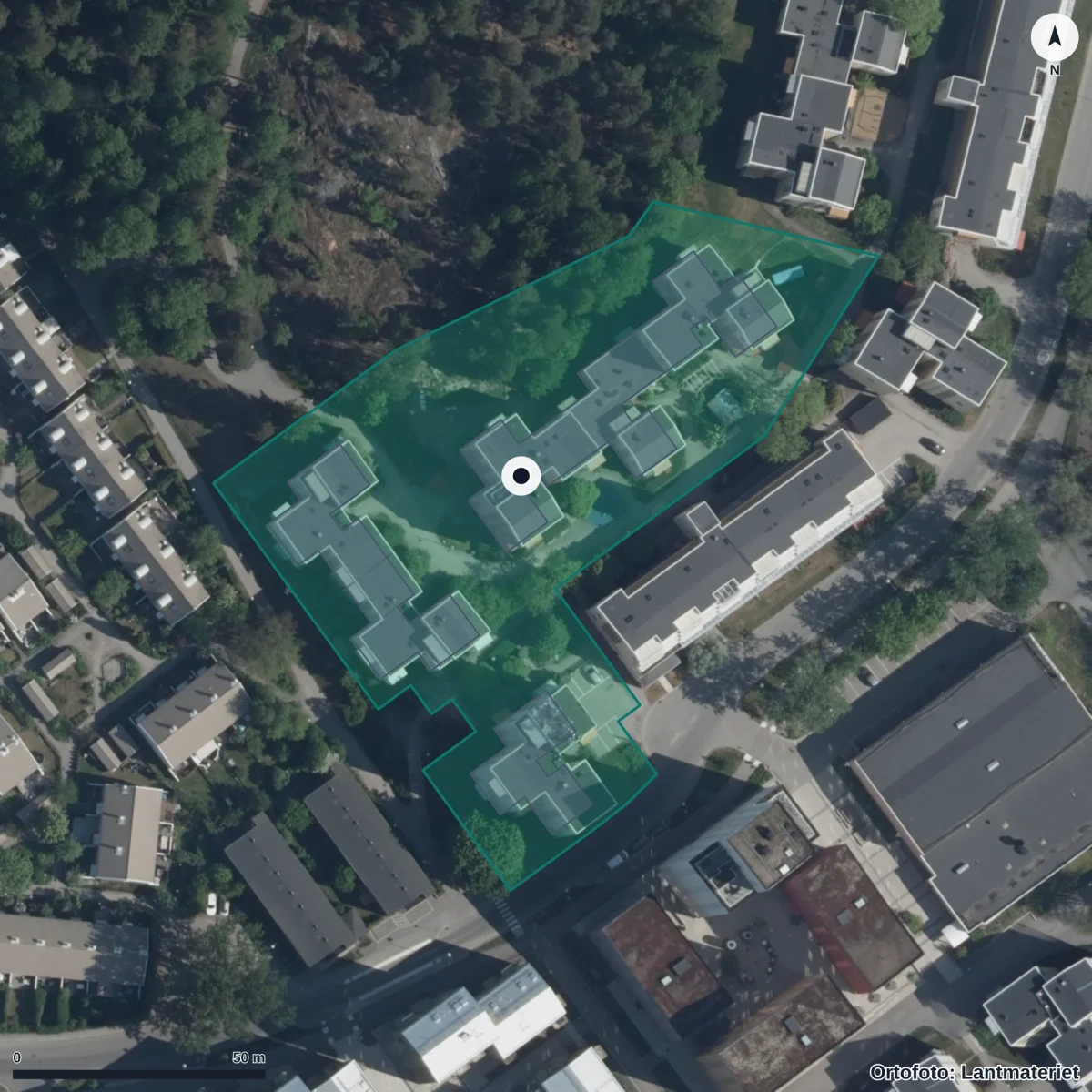 Flygbild över Förskolan Järvagården, ortofoto från Lantmäteriet