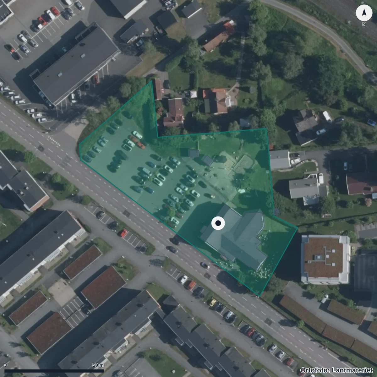 Aerial view of Förskolan Solstrålen, orthophoto from Lantmäteriet