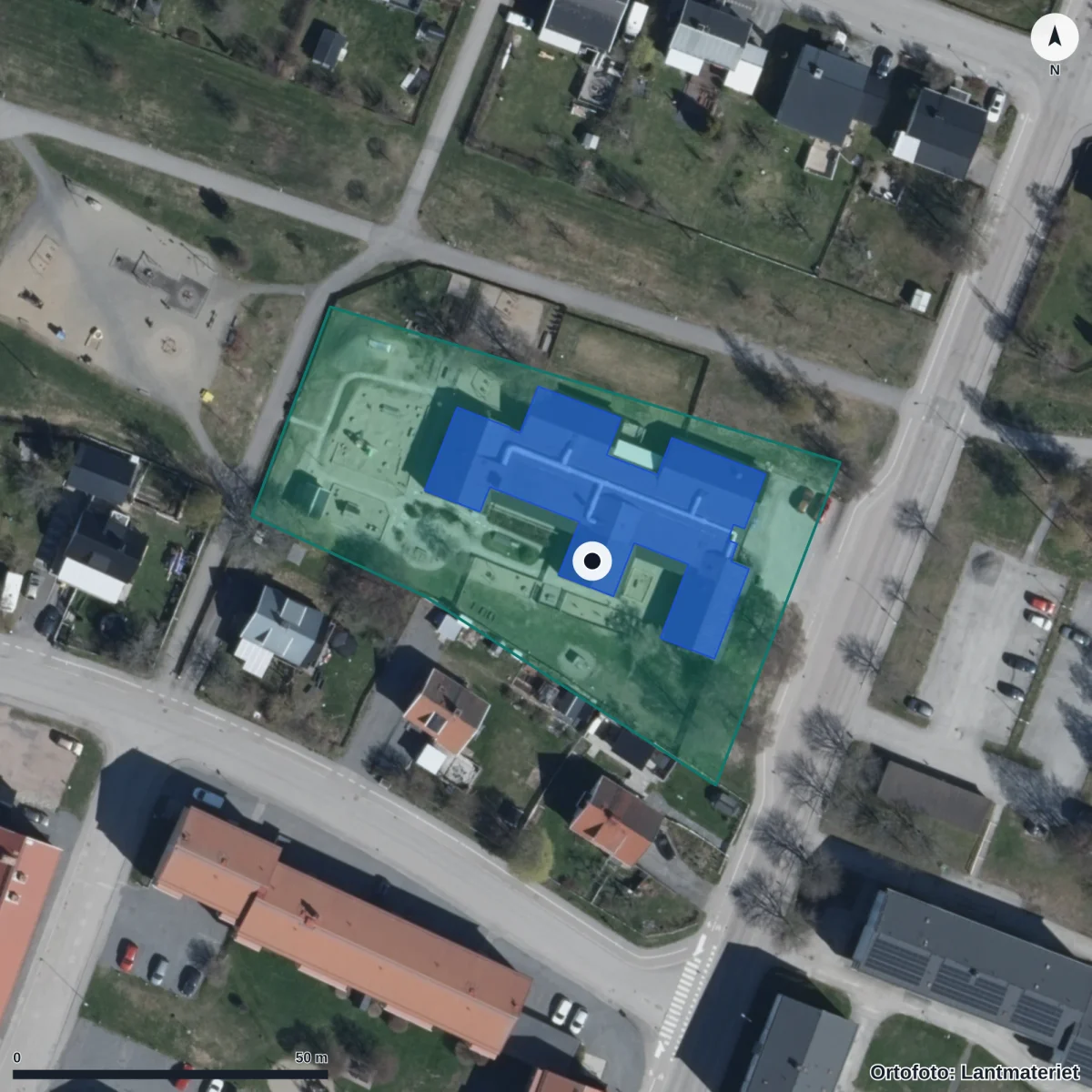 Flygbild över Brännans Förskola, ortofoto från Lantmäteriet