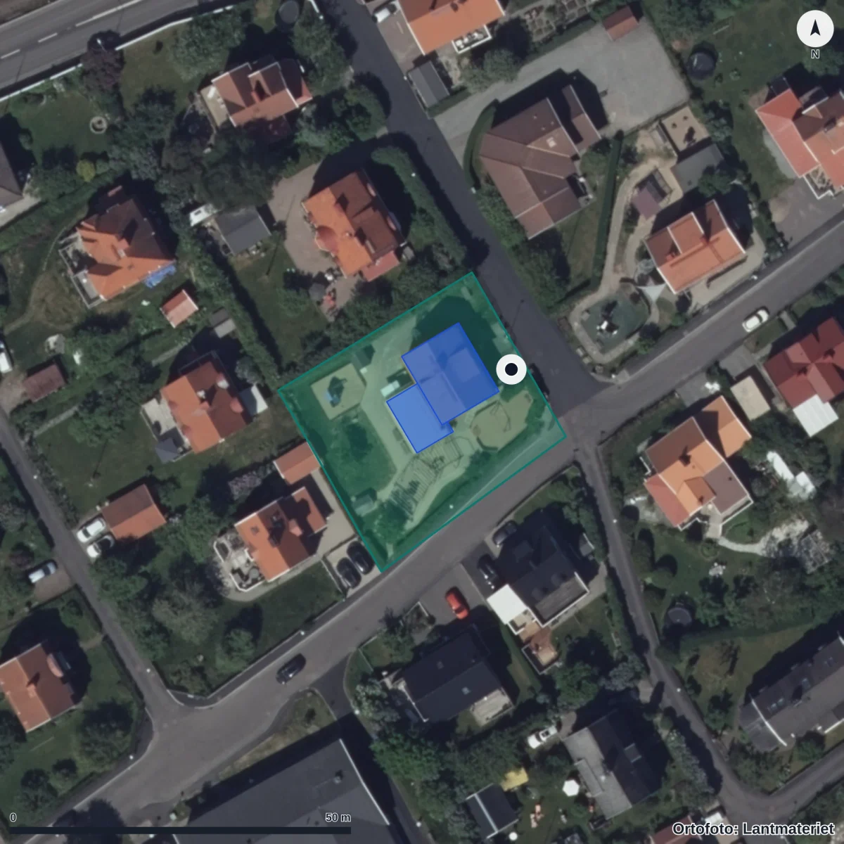 Aerial view of Barnens Hus, orthophoto from Lantmäteriet