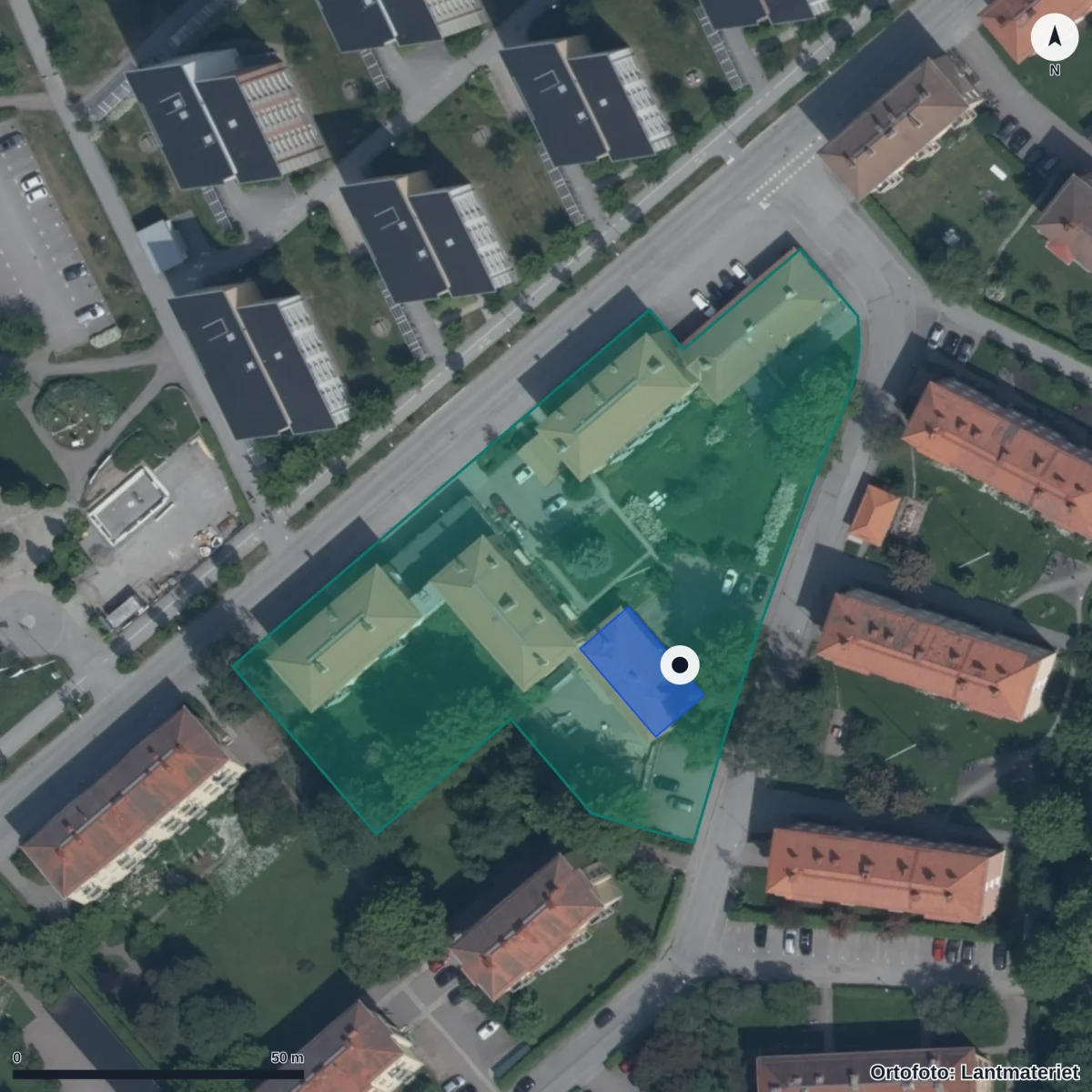 Aerial view of Kåbo Förskola, orthophoto from Lantmäteriet