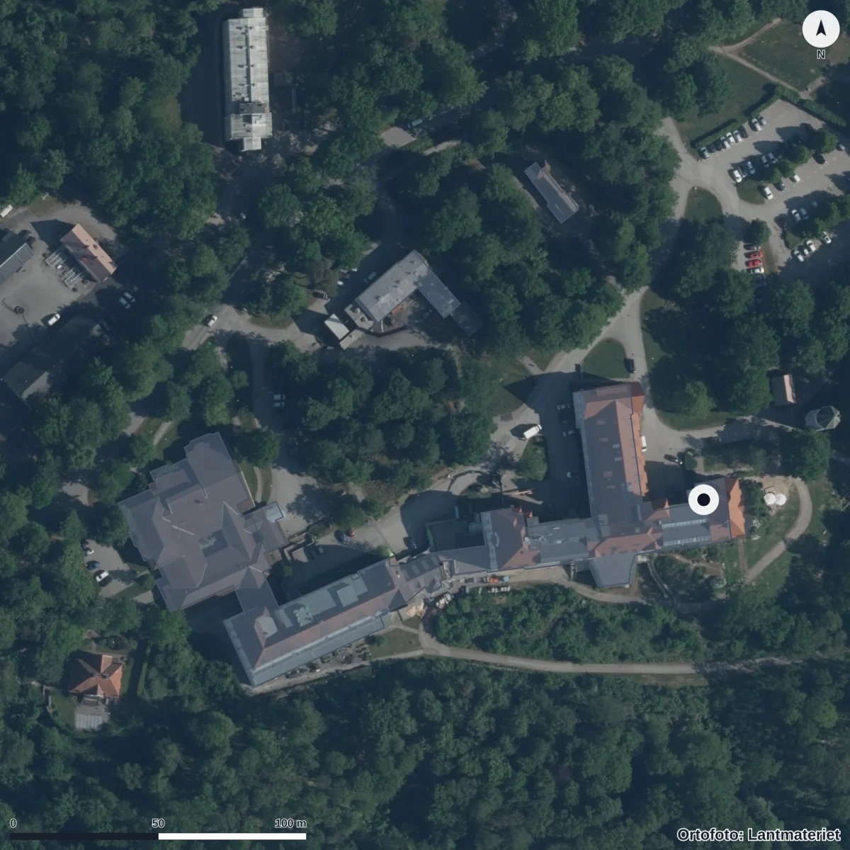 Flygbild över Vitsippans Förskola, ortofoto från Lantmäteriet