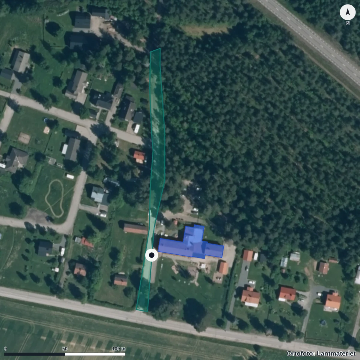 Flygbild över Skogsgläntan Förskola, ortofoto från Lantmäteriet