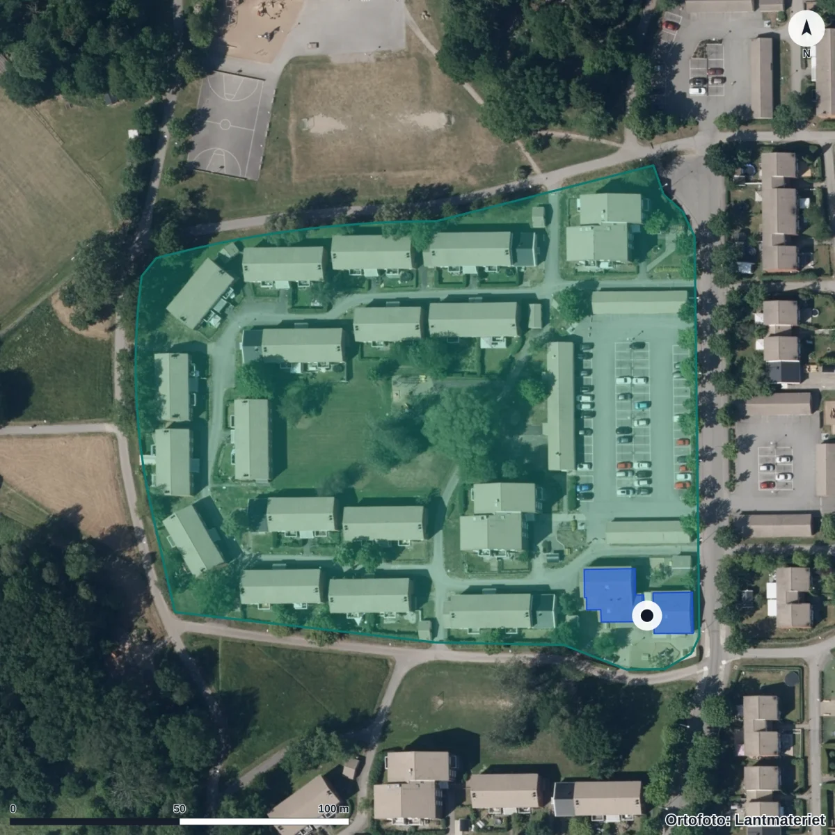 Flygbild över Förskolan Kotten, ortofoto från Lantmäteriet