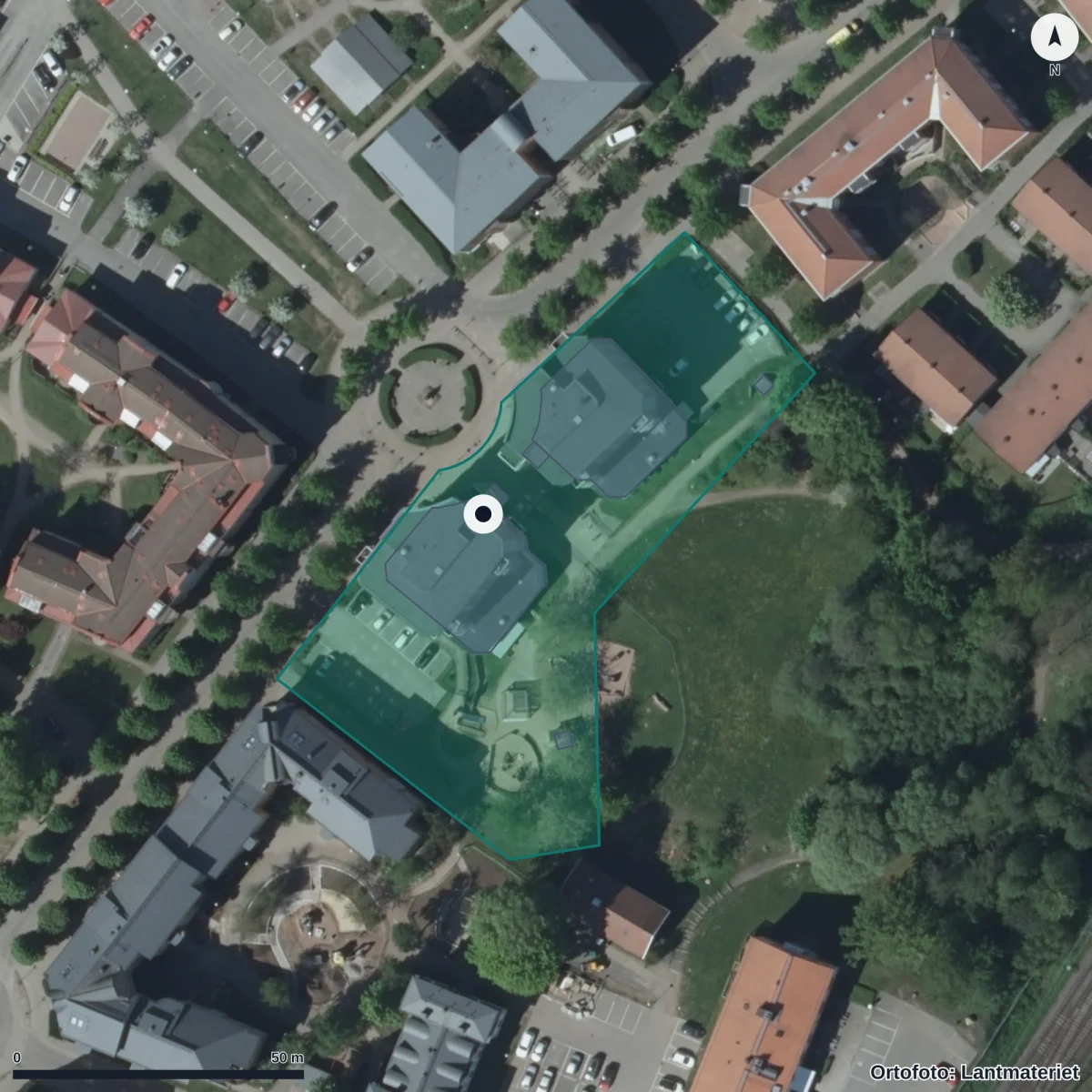 Flygbild över Trängens Förskola, ortofoto från Lantmäteriet