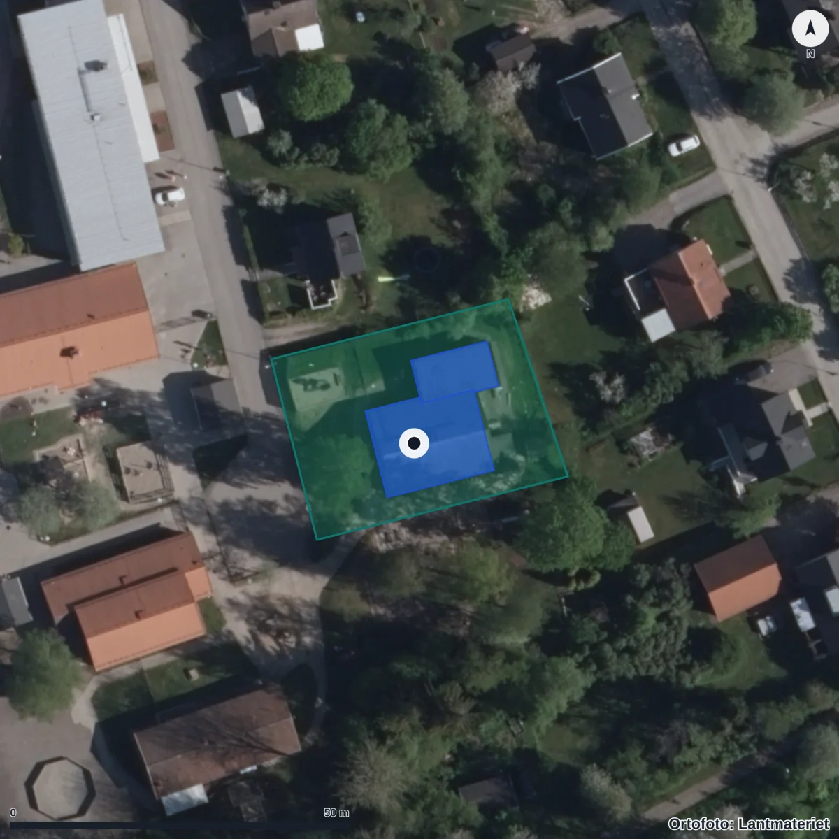 Flygbild över Förskolan Östansjö, ortofoto från Lantmäteriet