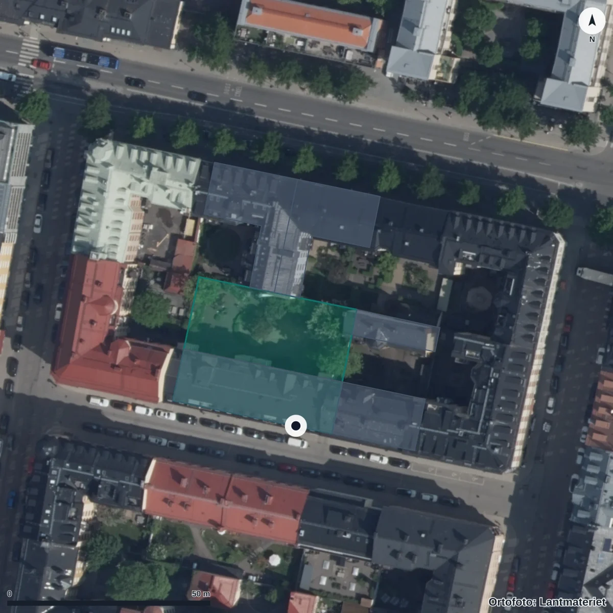 Flygbild över Förskolan Villa Gorilla, ortofoto från Lantmäteriet