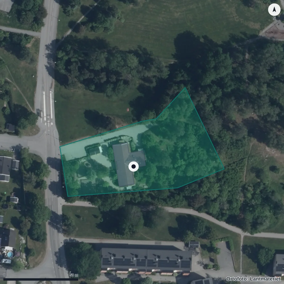 Flygbild över Kanonkullens Ekonomiska Förening, ortofoto från Lantmäteriet