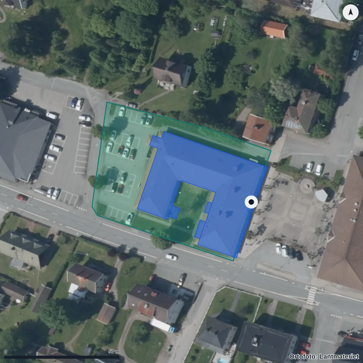 Flygbild över Bodafors Västra Förskola, ortofoto från Lantmäteriet