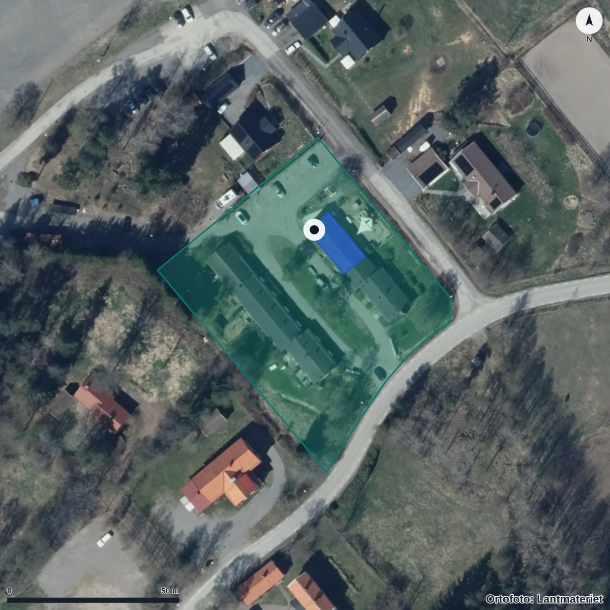 Flygbild över Föräldrakooperativet Aspebo, ortofoto från Lantmäteriet