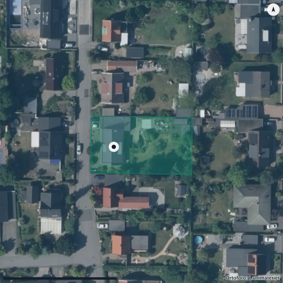 Flygbild över Domsagans Förskola, ortofoto från Lantmäteriet