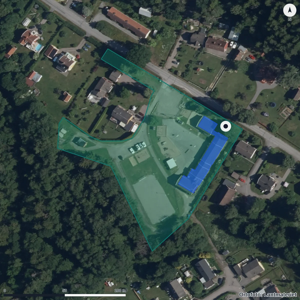 Flygbild över Kvarsebo Förskola, ortofoto från Lantmäteriet