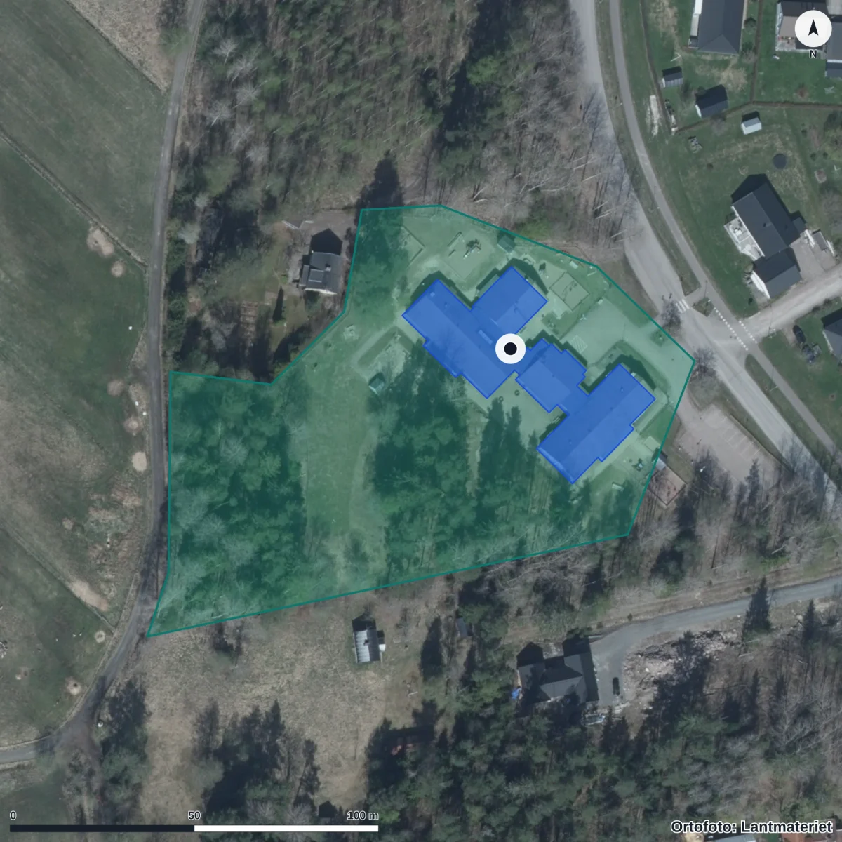 Aerial view of Förskolan Maskrosen, orthophoto from Lantmäteriet