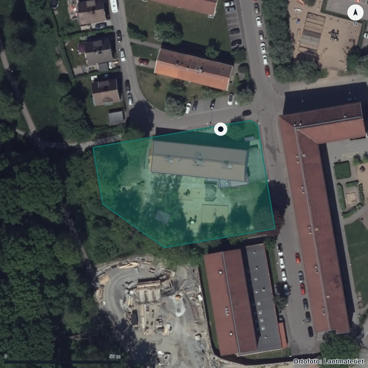 Flygbild över Prebendegatan 2 Förskola, ortofoto från Lantmäteriet