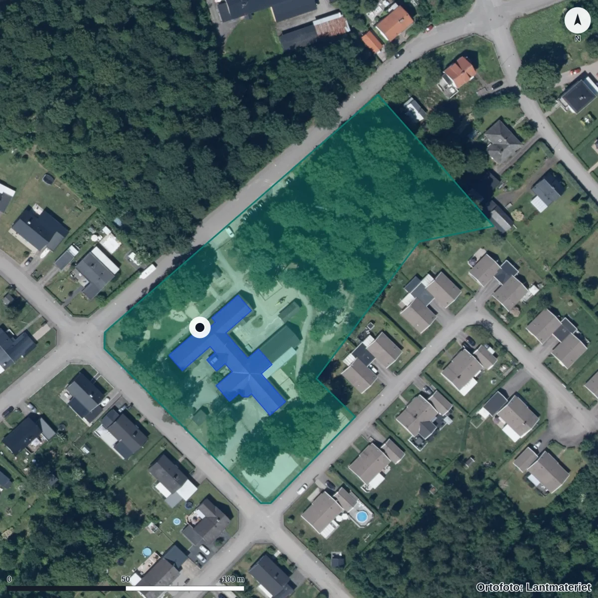 Aerial view of Liatorps Förskola, orthophoto from Lantmäteriet