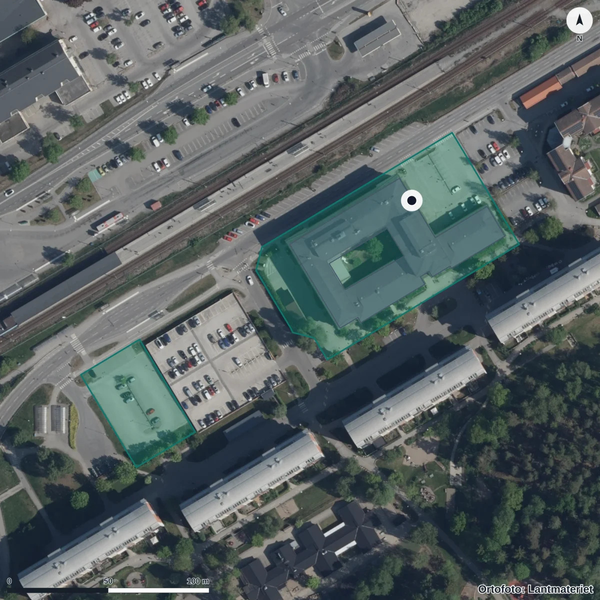 Flygbild över Förskolan Steget, ortofoto från Lantmäteriet