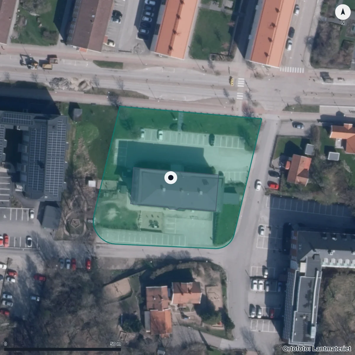 Aerial view of Förskolan Fisken, orthophoto from Lantmäteriet
