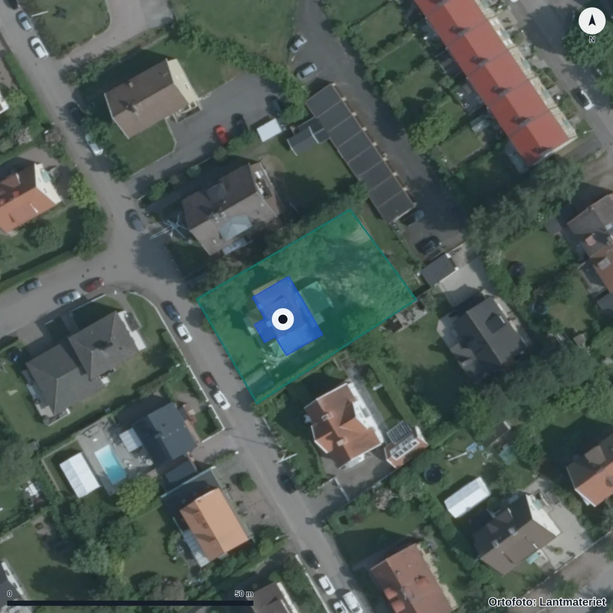 Flygbild över Gröngölingen Förskola, ortofoto från Lantmäteriet