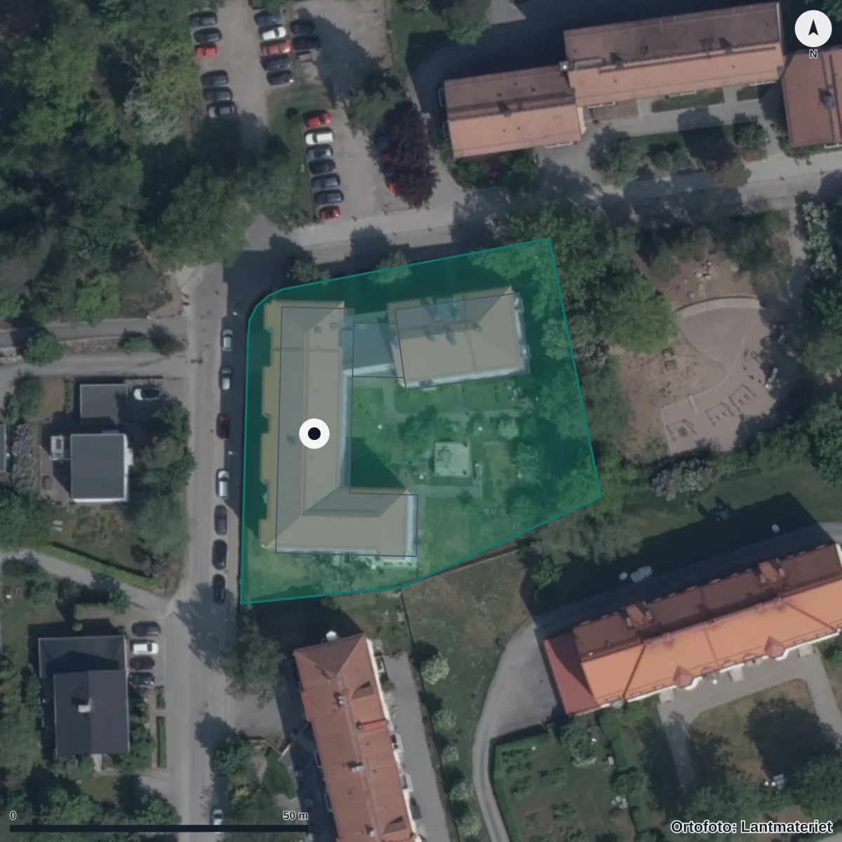 Aerial view of Mimosan Montessoriförskola, orthophoto from Lantmäteriet