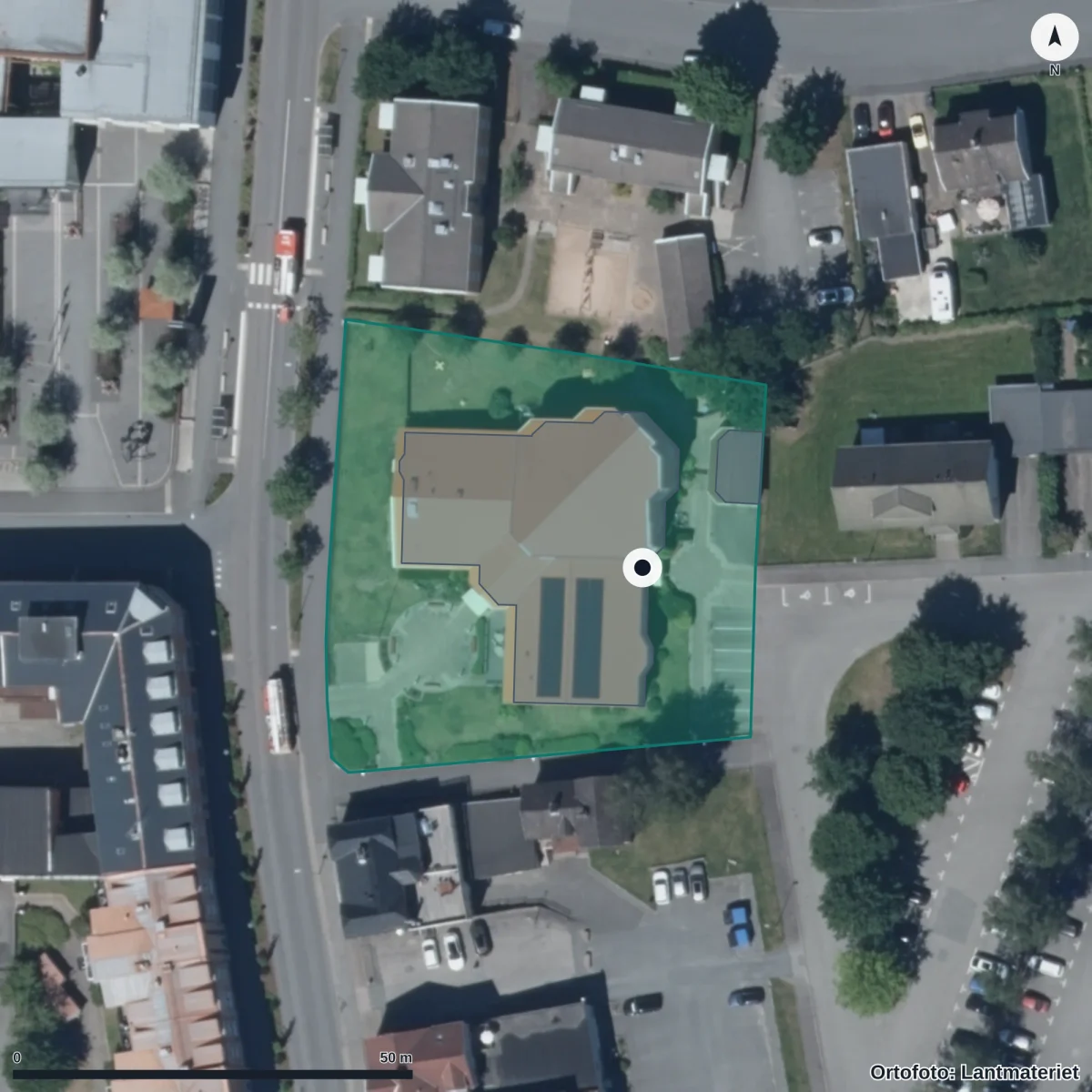 Flygbild över Kompassens Förskola, ortofoto från Lantmäteriet