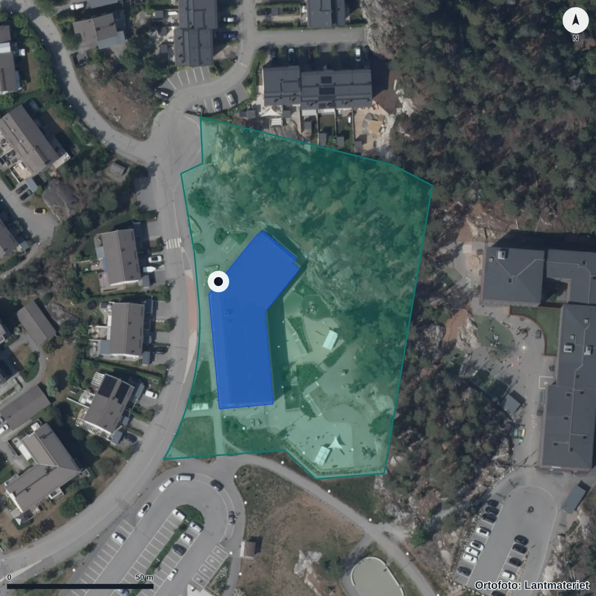 Flygbild över Förskola 763396, ortofoto från Lantmäteriet