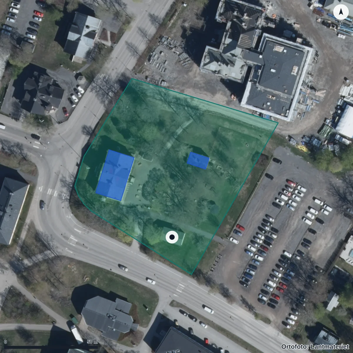 Flygbild över Marinans Förskola, ortofoto från Lantmäteriet