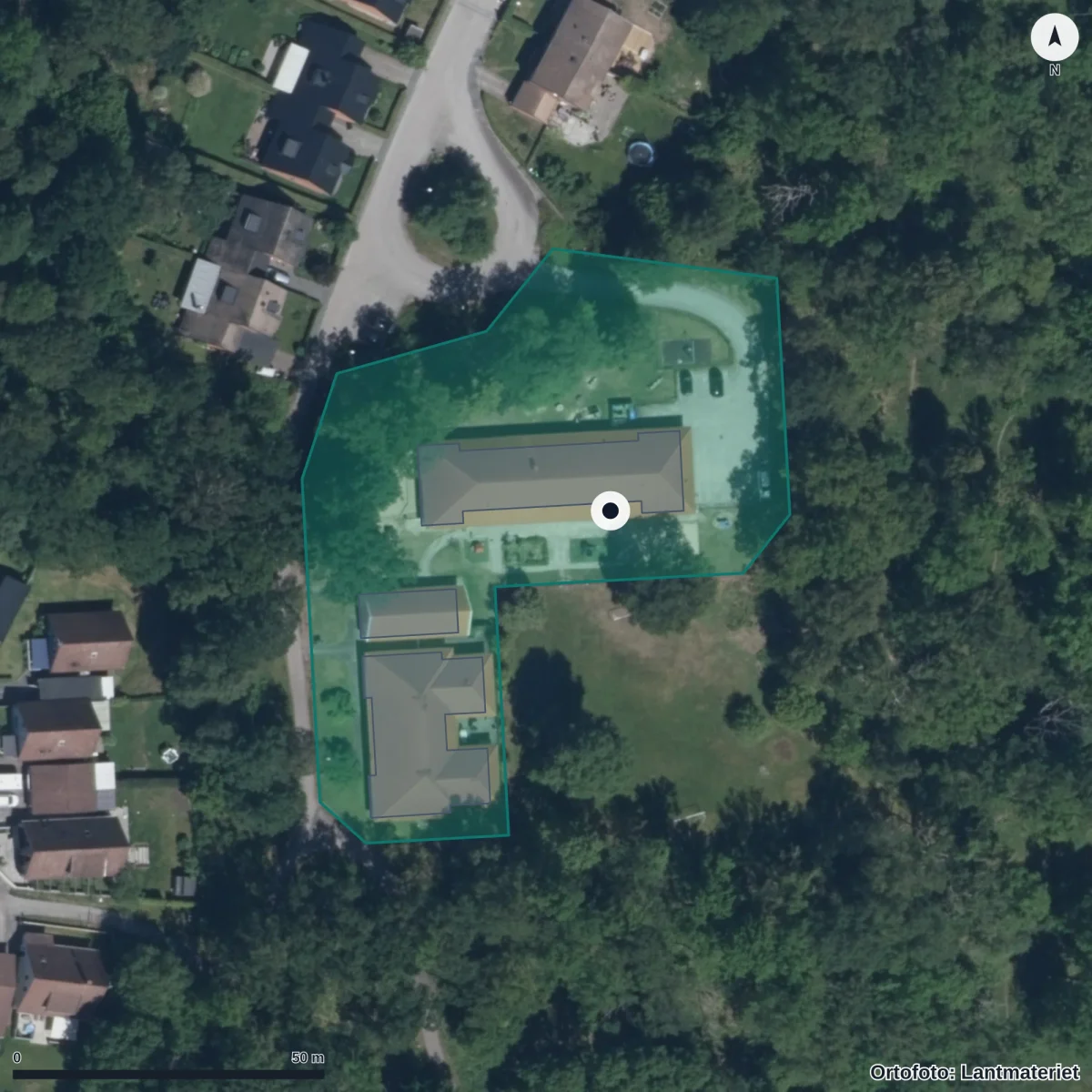 Flygbild över Ekebackens Förskola, ortofoto från Lantmäteriet