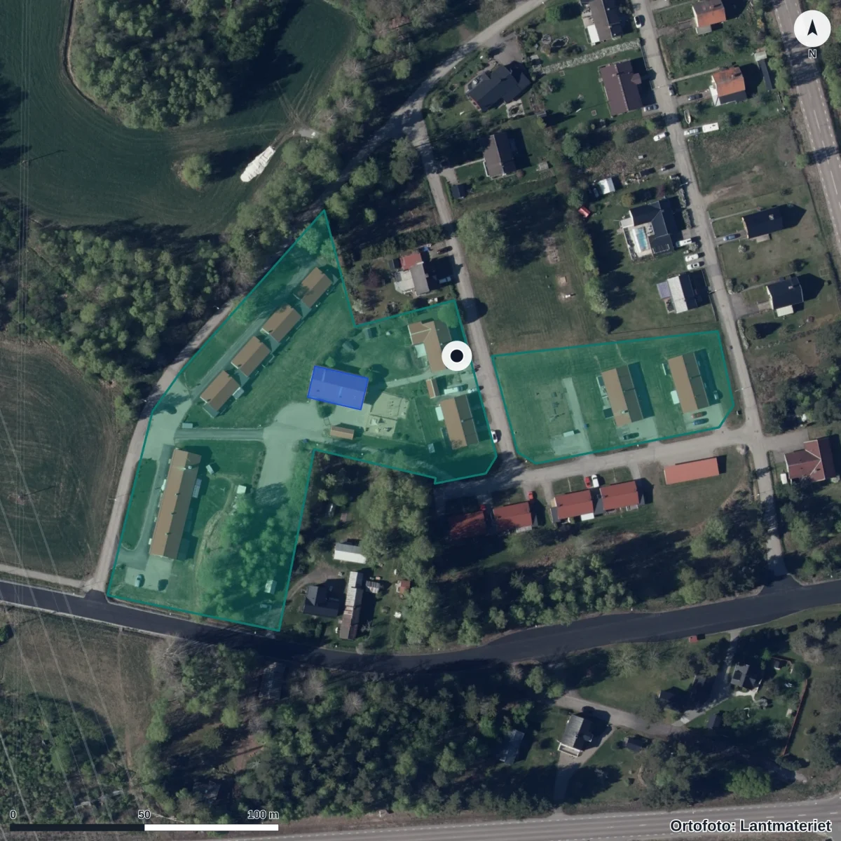 Flygbild över Stråtjära Förskola, ortofoto från Lantmäteriet