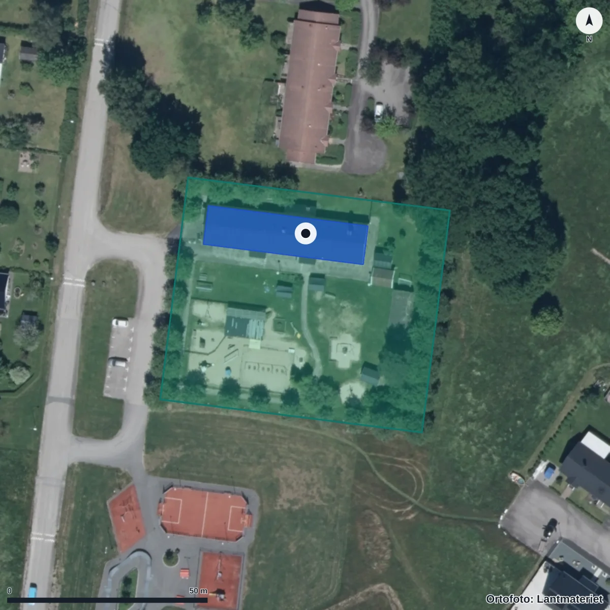 Flygbild över Kånna Förskola, ortofoto från Lantmäteriet