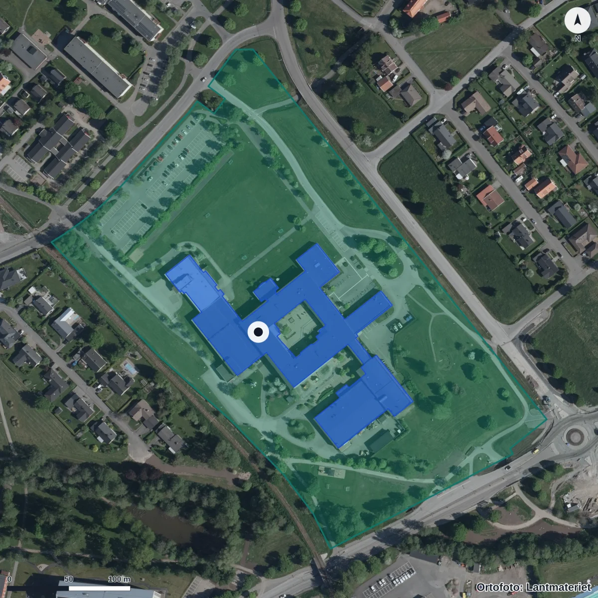 Flygbild över Förskolan Paletten, ortofoto från Lantmäteriet