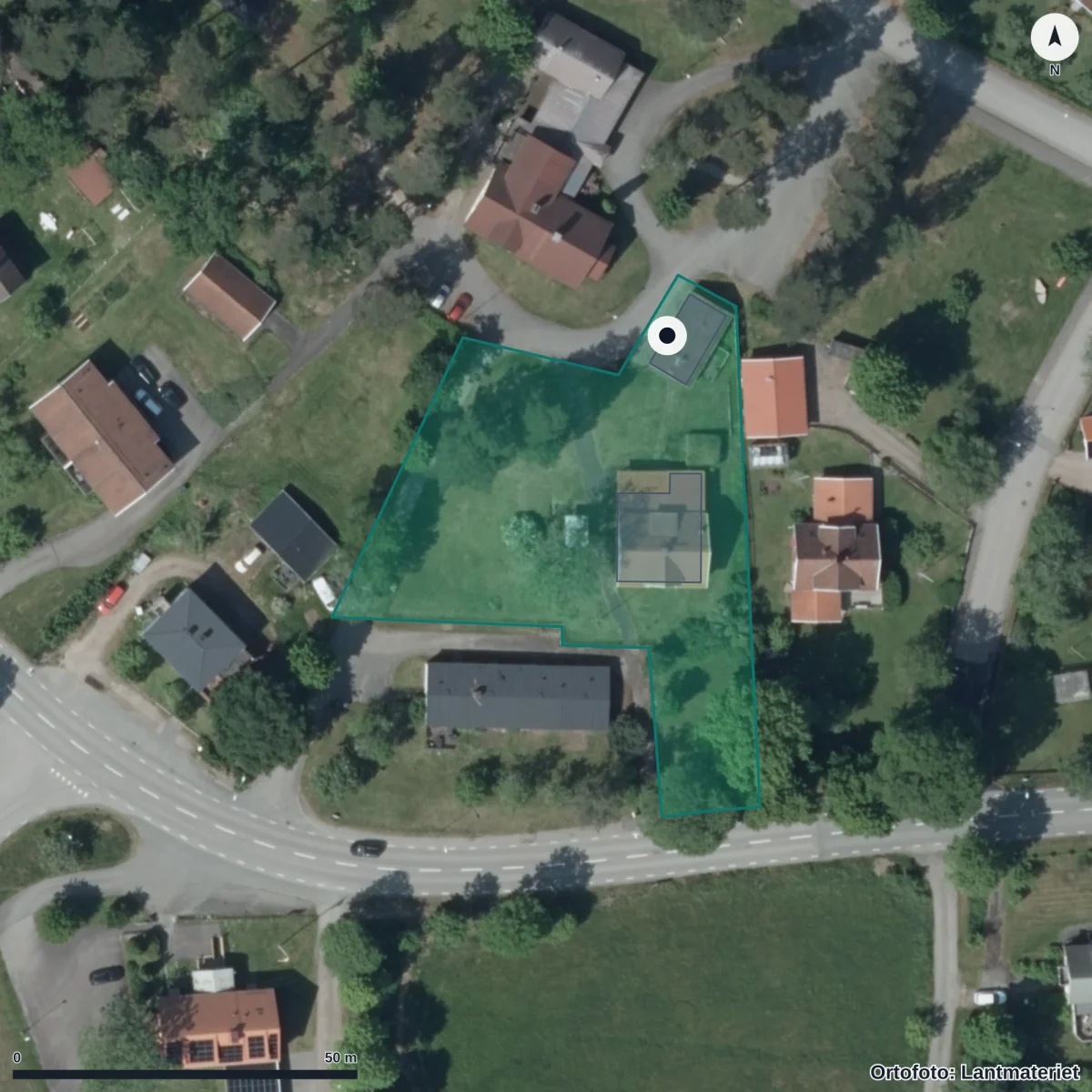 Flygbild över Nye Förskola, ortofoto från Lantmäteriet