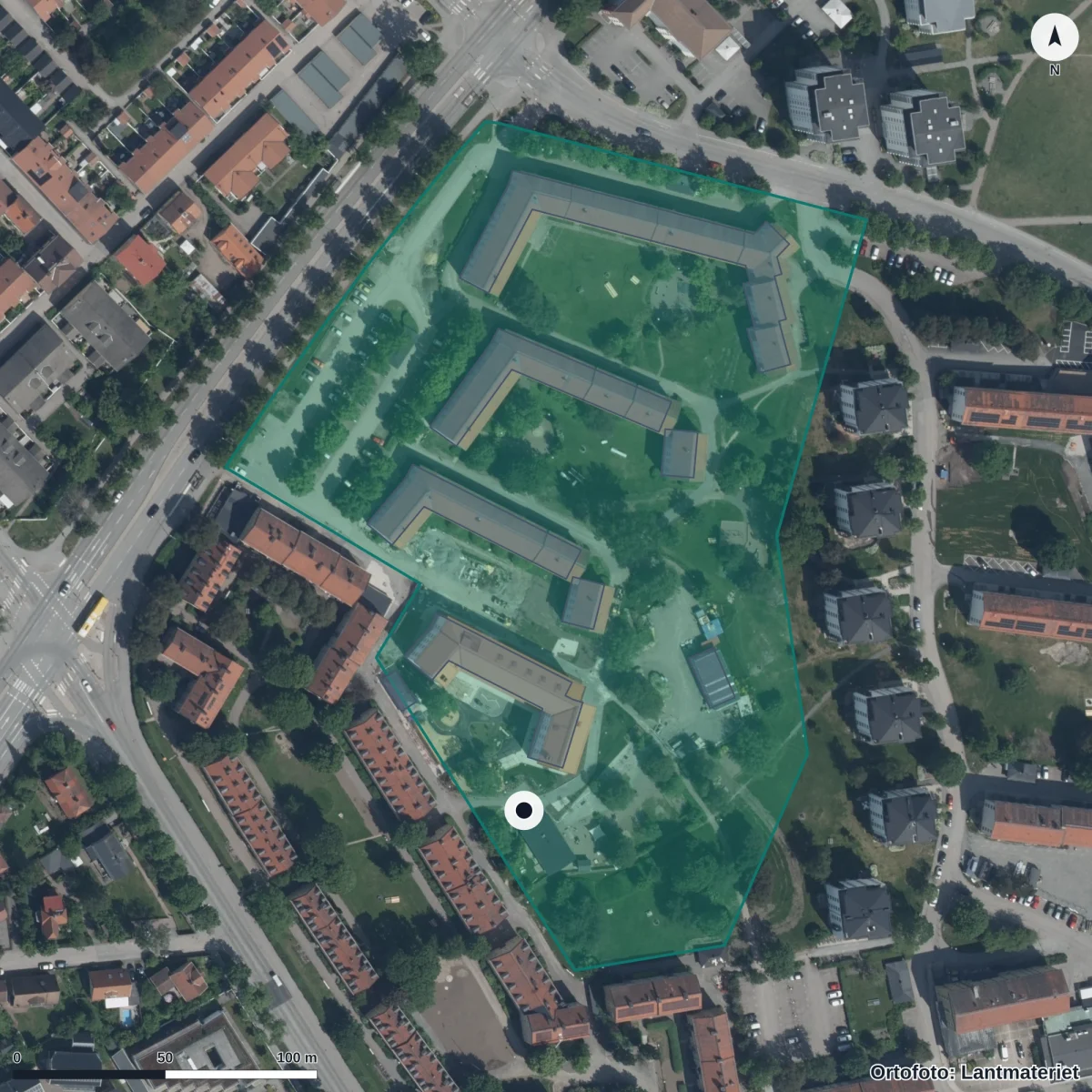 Flygbild över Rackarungen, ortofoto från Lantmäteriet