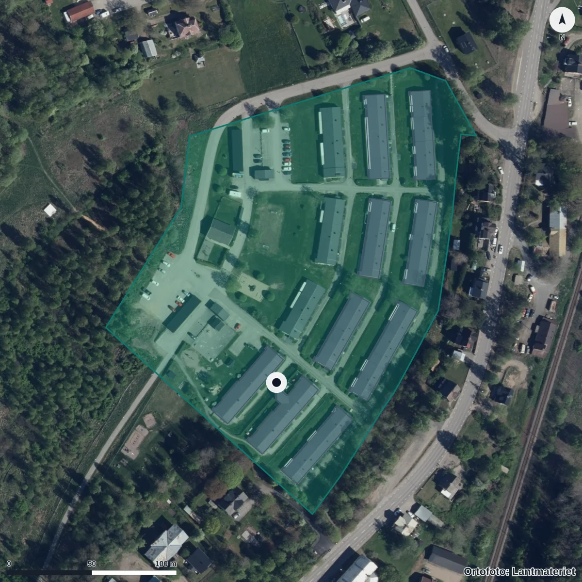Aerial view of Stenhuggarens Förskola, orthophoto from Lantmäteriet